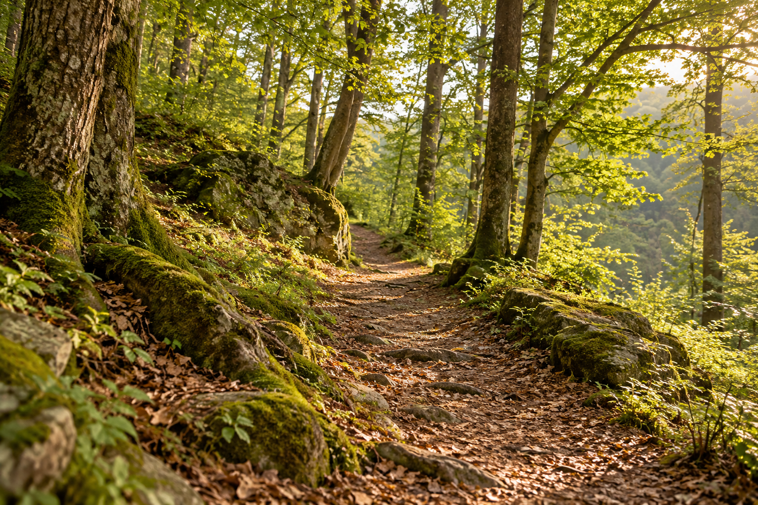 Licht auf einem stillen Waldweg
